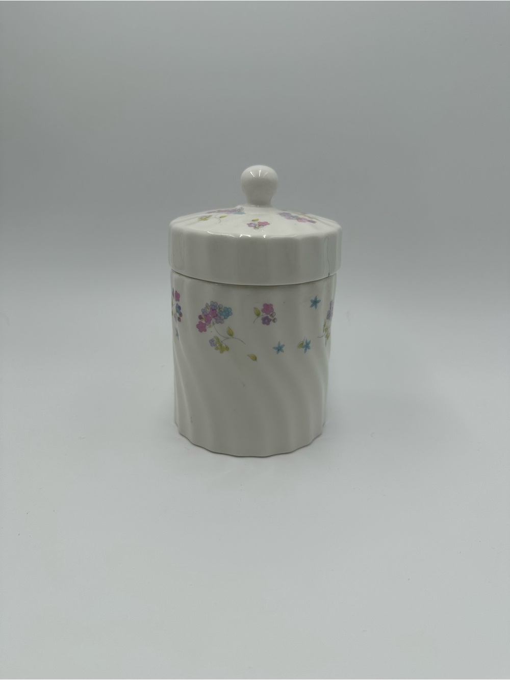 White Ceramic Floral Storage Jar with Lid